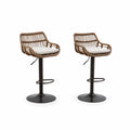 Lot de 2 tabourets de bar en rotin réglables avec coussin crème