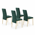 Chaises en velours vert foncé avec pieds en métal doré, lot de 4