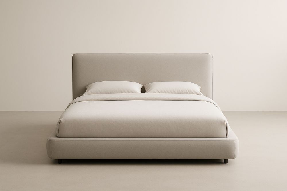 Upholstered Platform Bed Beige Fabric