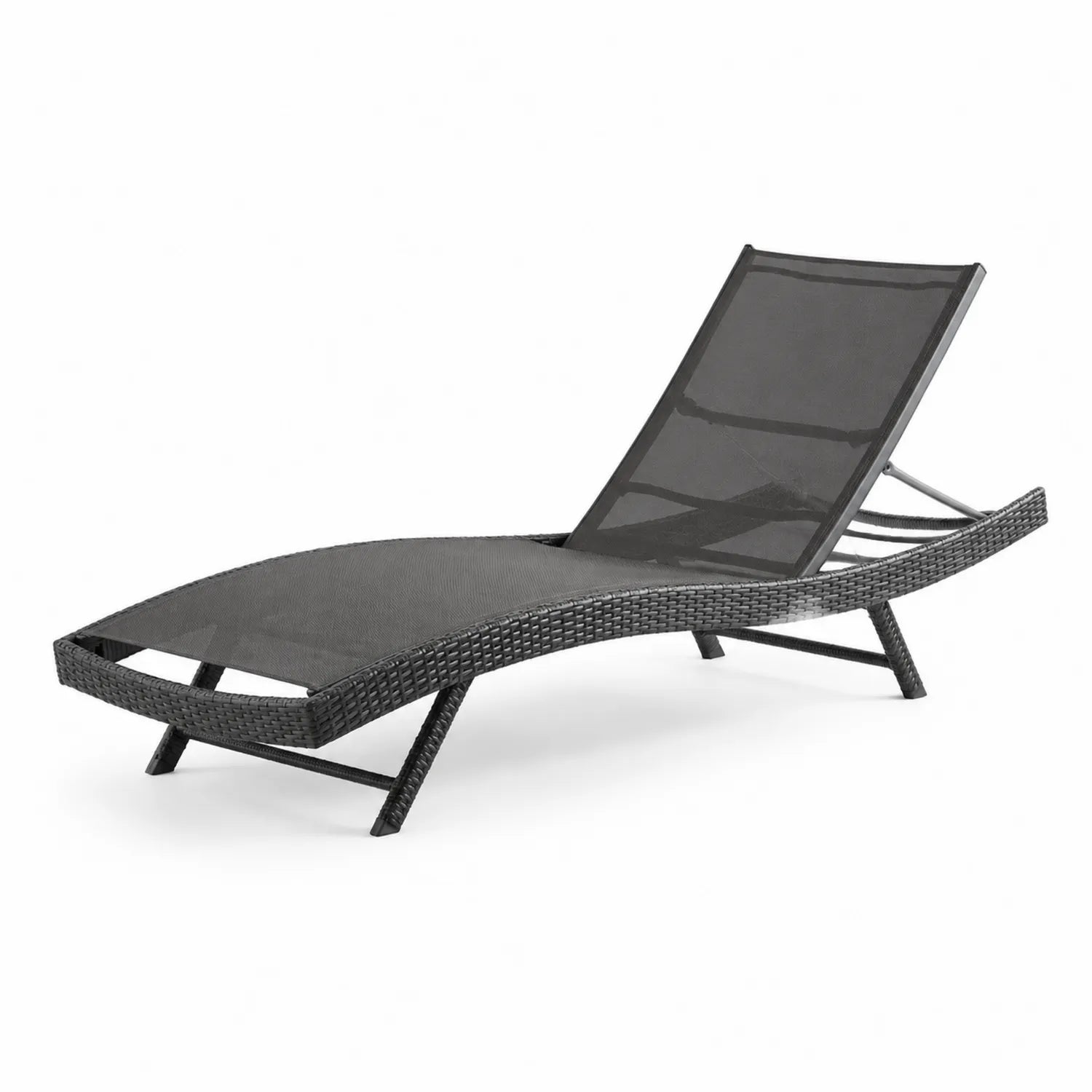 Chaise longue extérieure en résine tressée noir 200x70x35cm