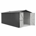 Abri de Jardin Métallique Gris/Blanc 4x3m avec Portes Doubles