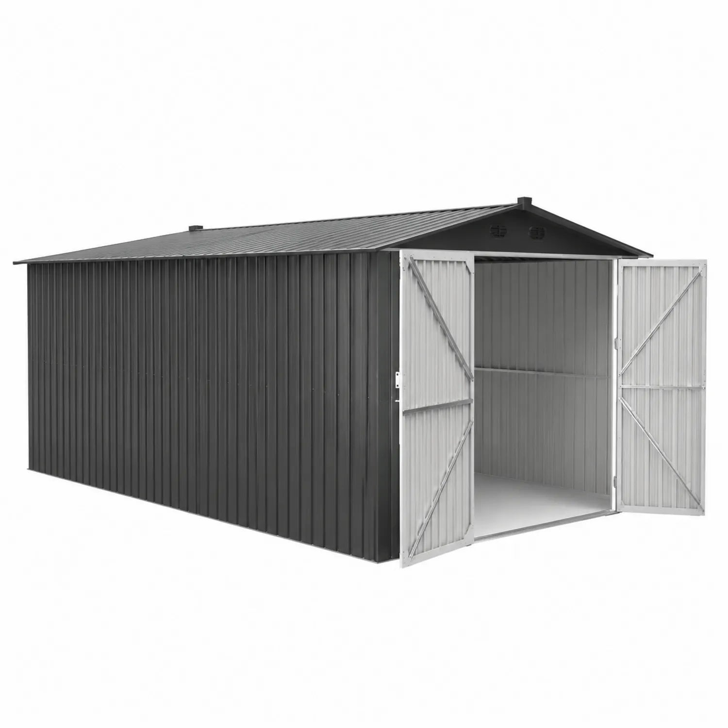 Abri de Jardin Métallique Gris/Blanc 4x3m avec Portes Doubles
