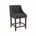 Chaise de bar en bois et tissu avec clous décoratifs Anthracite