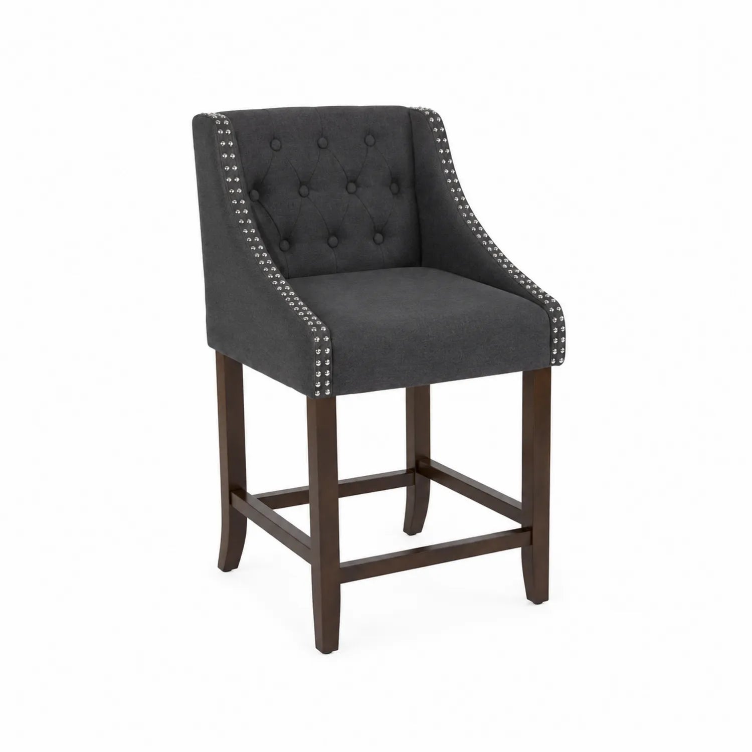 Chaise de bar en bois et tissu avec clous décoratifs Anthracite