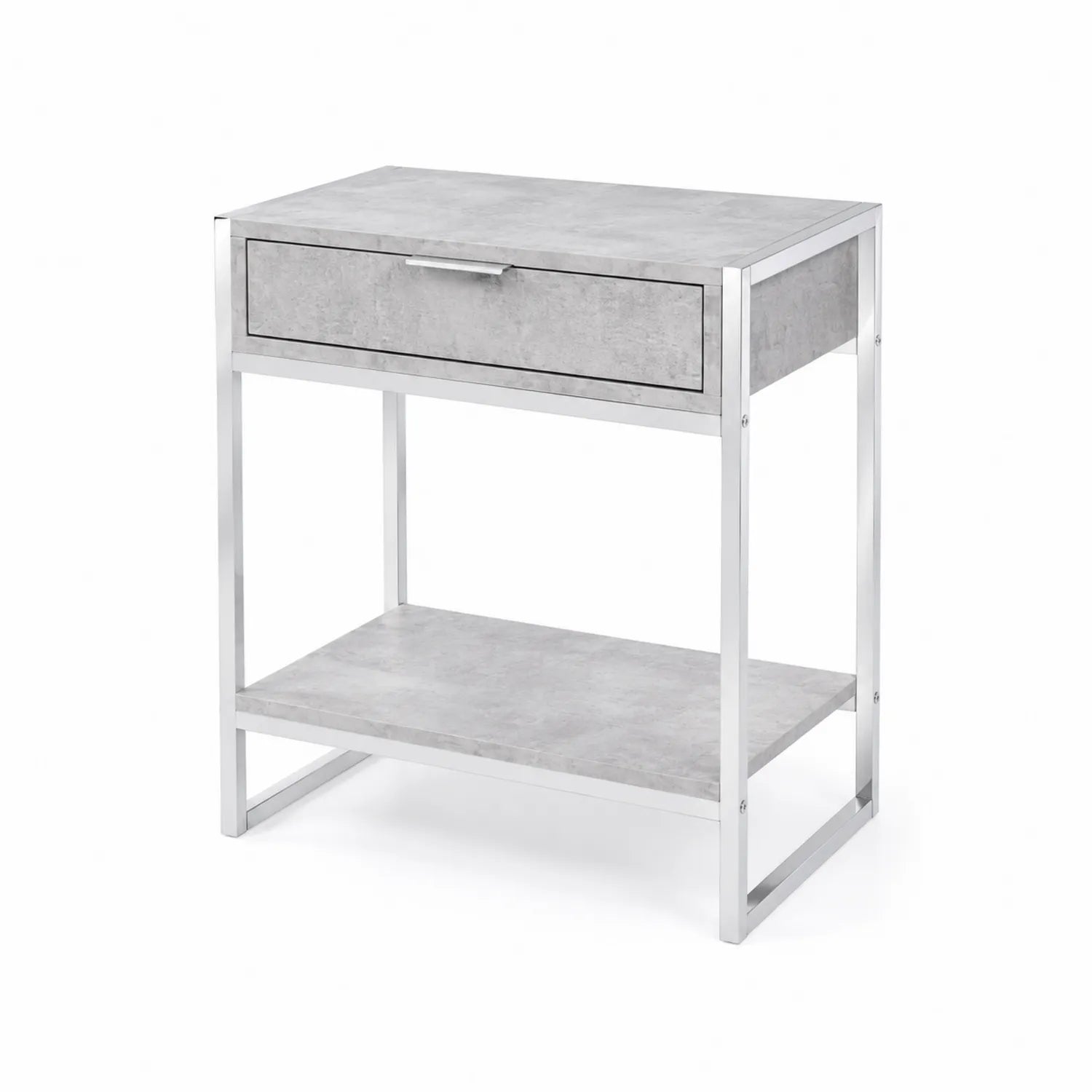 Table de chevet en bois avec cadre métallique argenté 40x30x60 cm gris