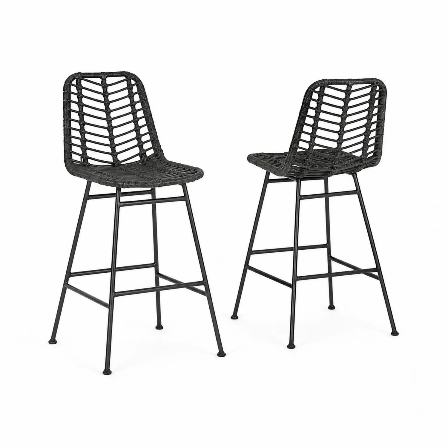 Lot de 2 chaises de bar en rotin avec structure en métal