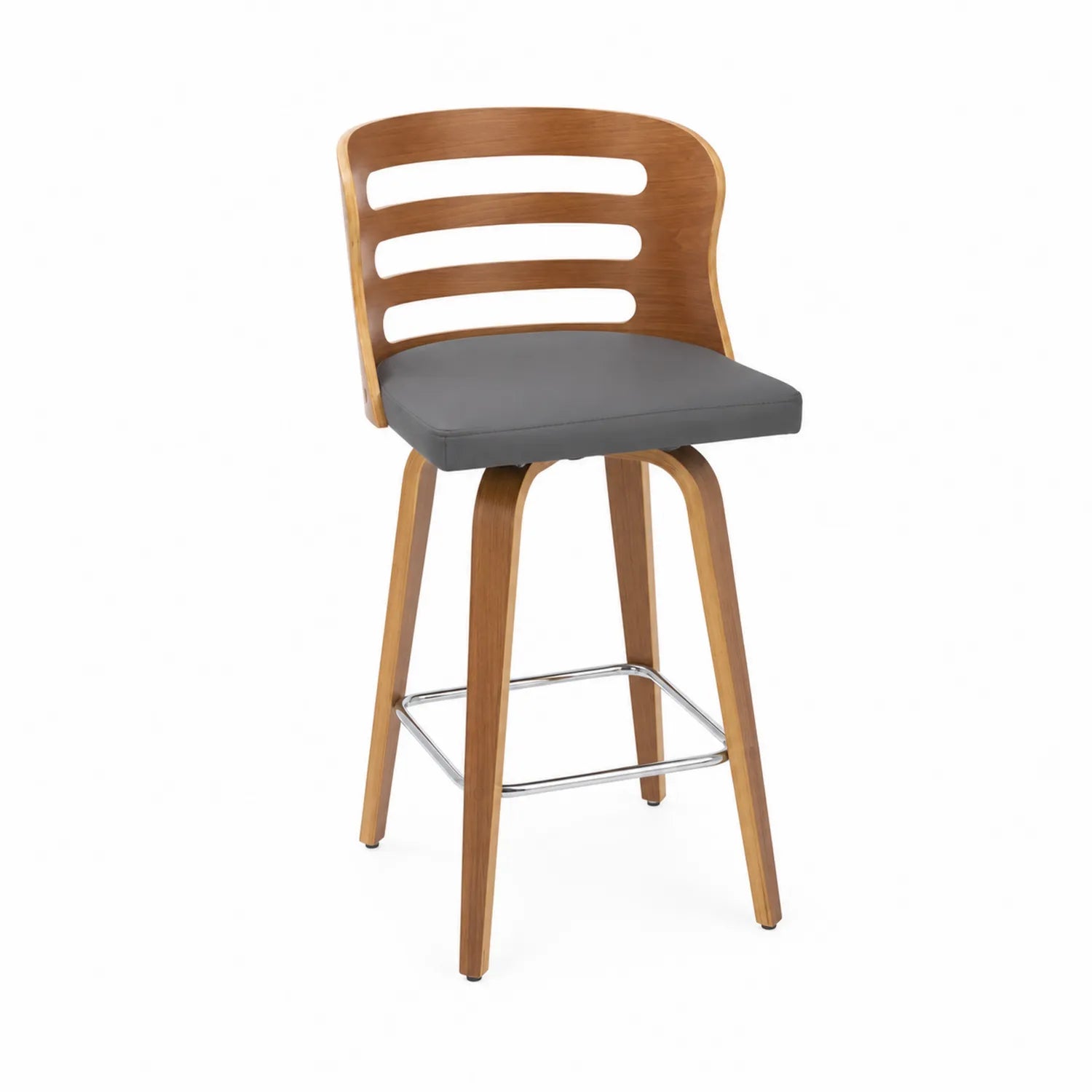 Tabouret de bar en bois et simili cuir pivotant Gris