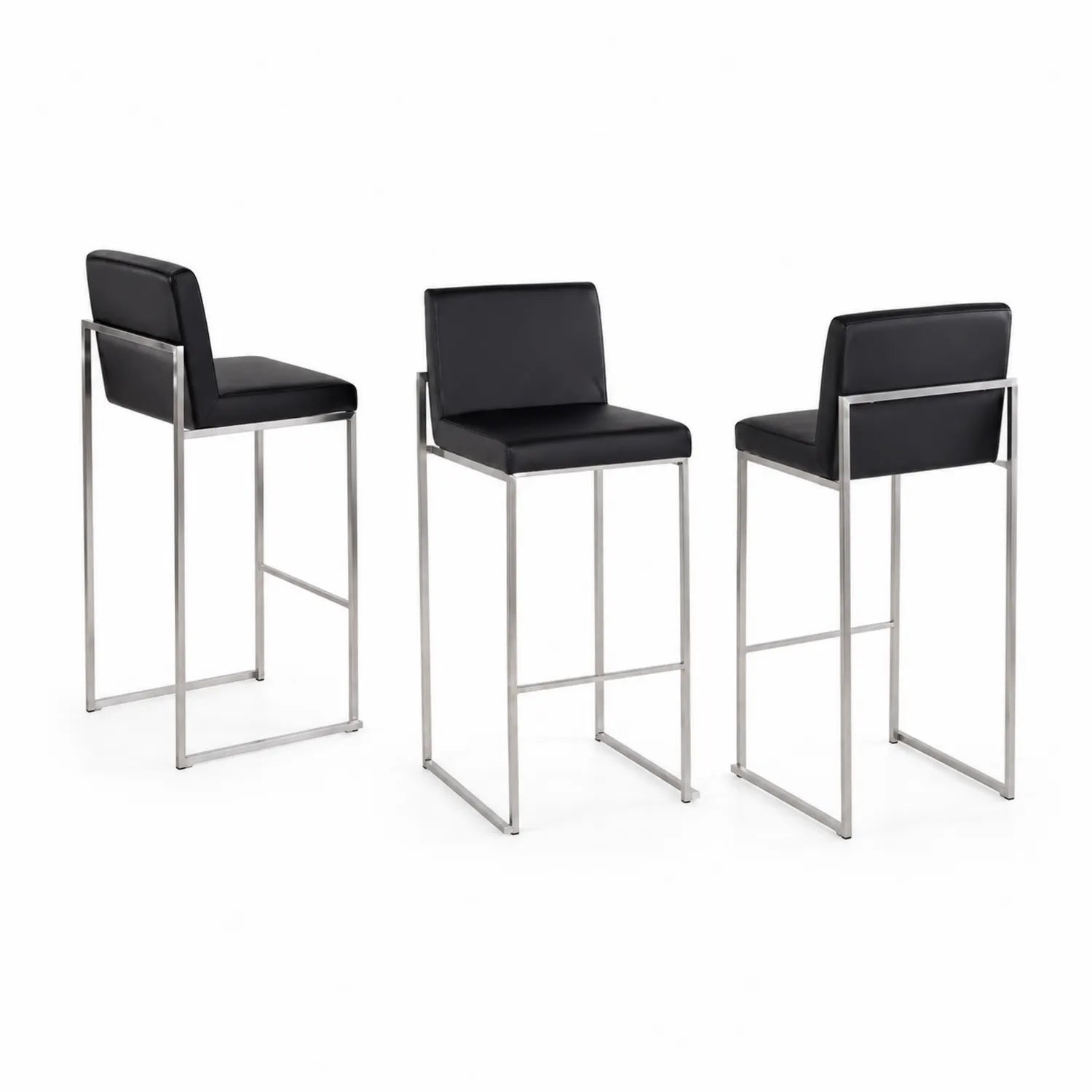 Set de 3 tabourets de bar en métal et simili cuir Noir