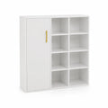 Bibliothèque de rangement en MDF blanc avec étagères et poignée dorée