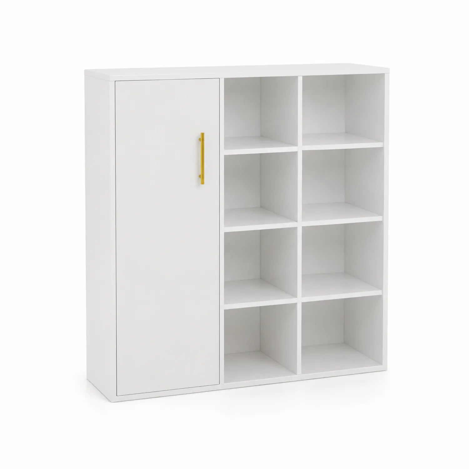 Bibliothèque de rangement en MDF blanc avec étagères et poignée dorée