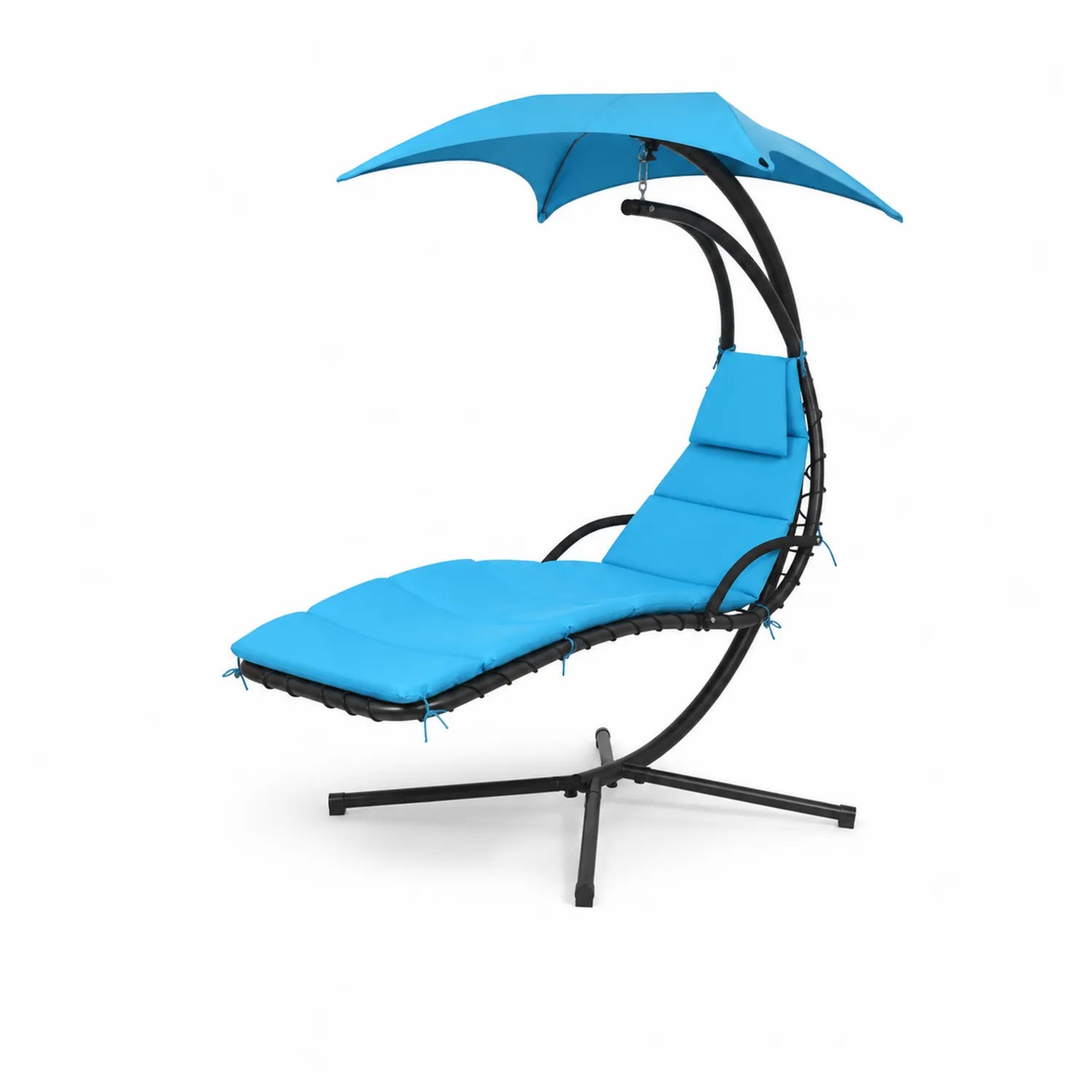 Chaise Longue Suspendue Extérieur Métal avec Coussin en Polyester Bleu