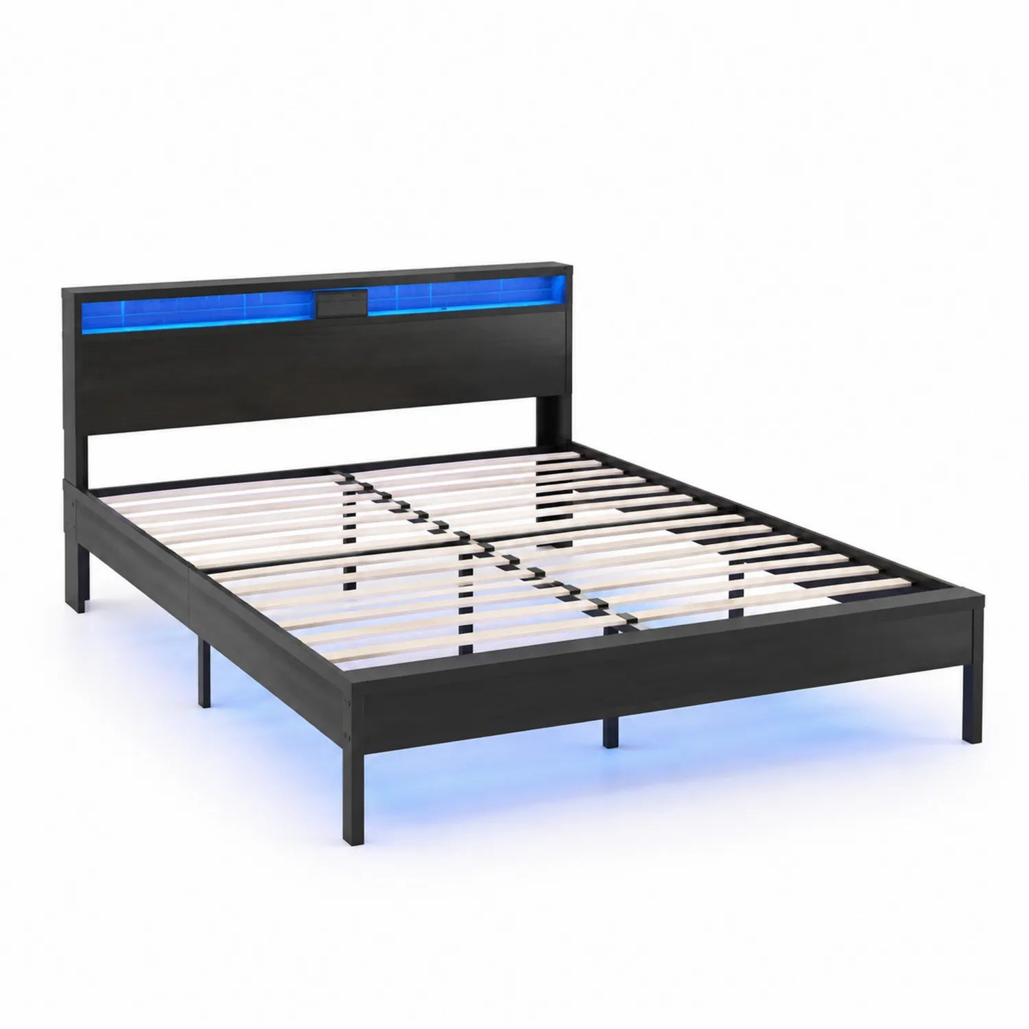 Lit double en métal noir avec LED 200x160 cm
