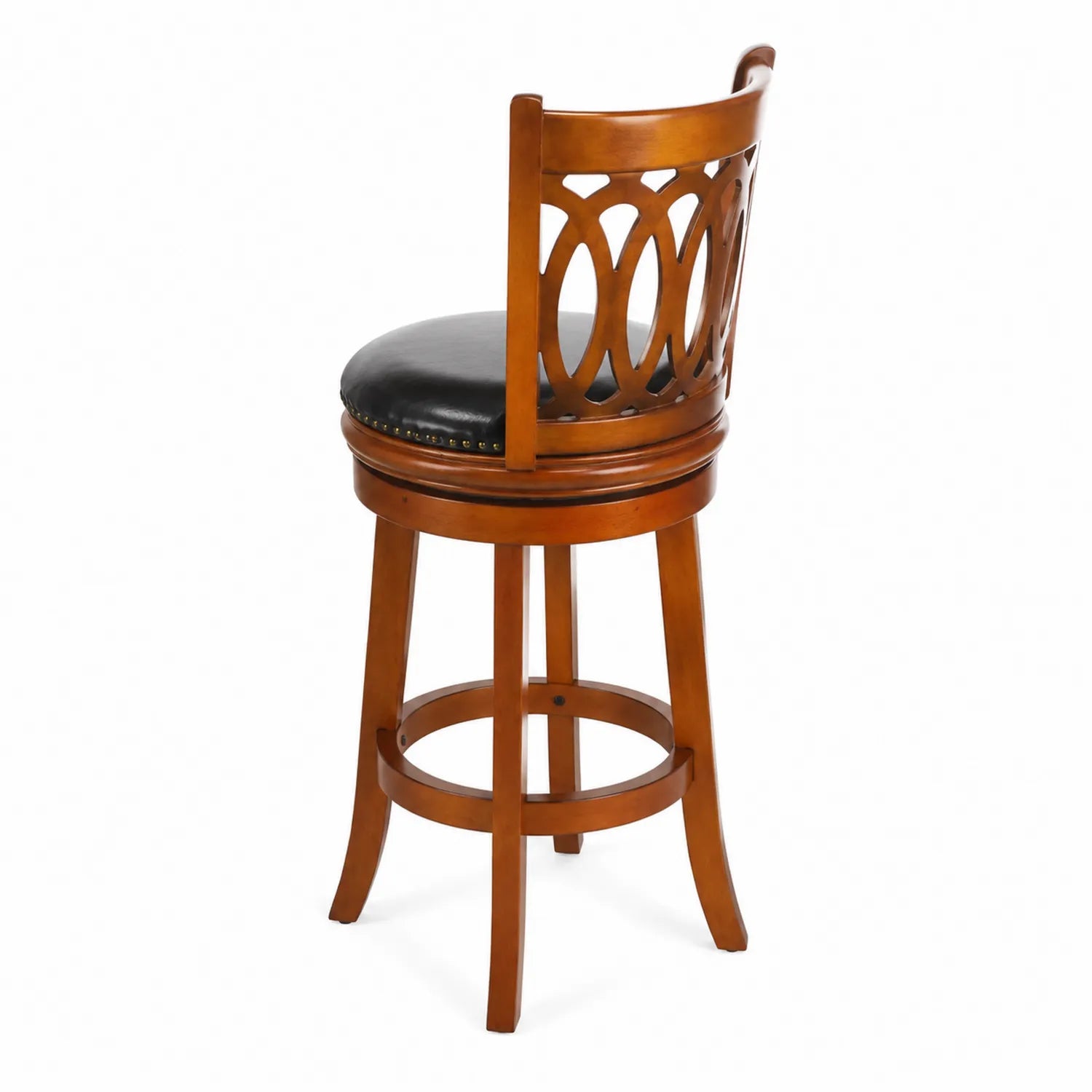 Tabouret de bar en bois avec assise en cuir PU noir