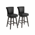 Tabourets de bar en bois et cuir synthétique noir, lot de 2