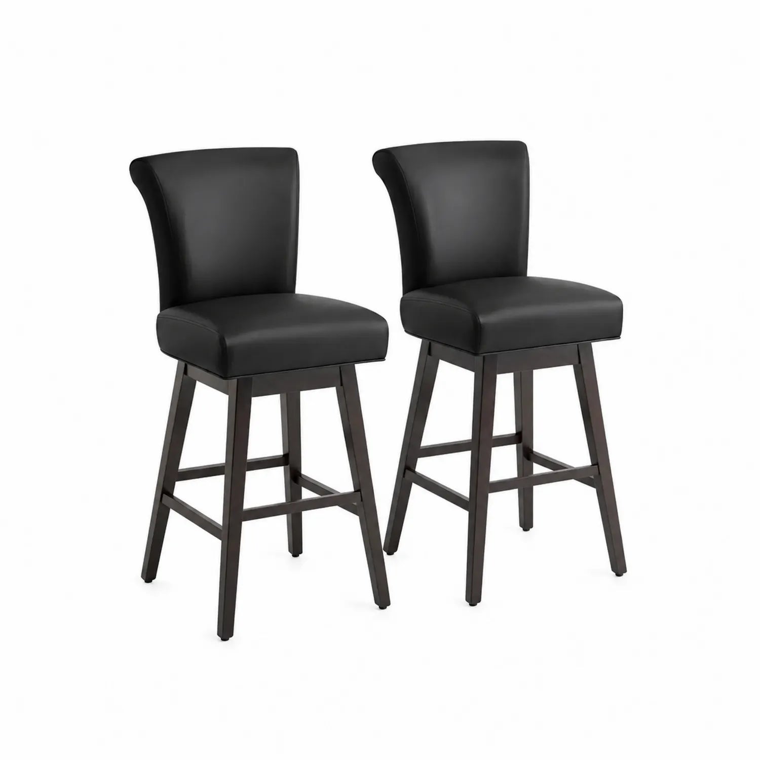 Tabourets de bar en bois et cuir synthétique noir, lot de 2