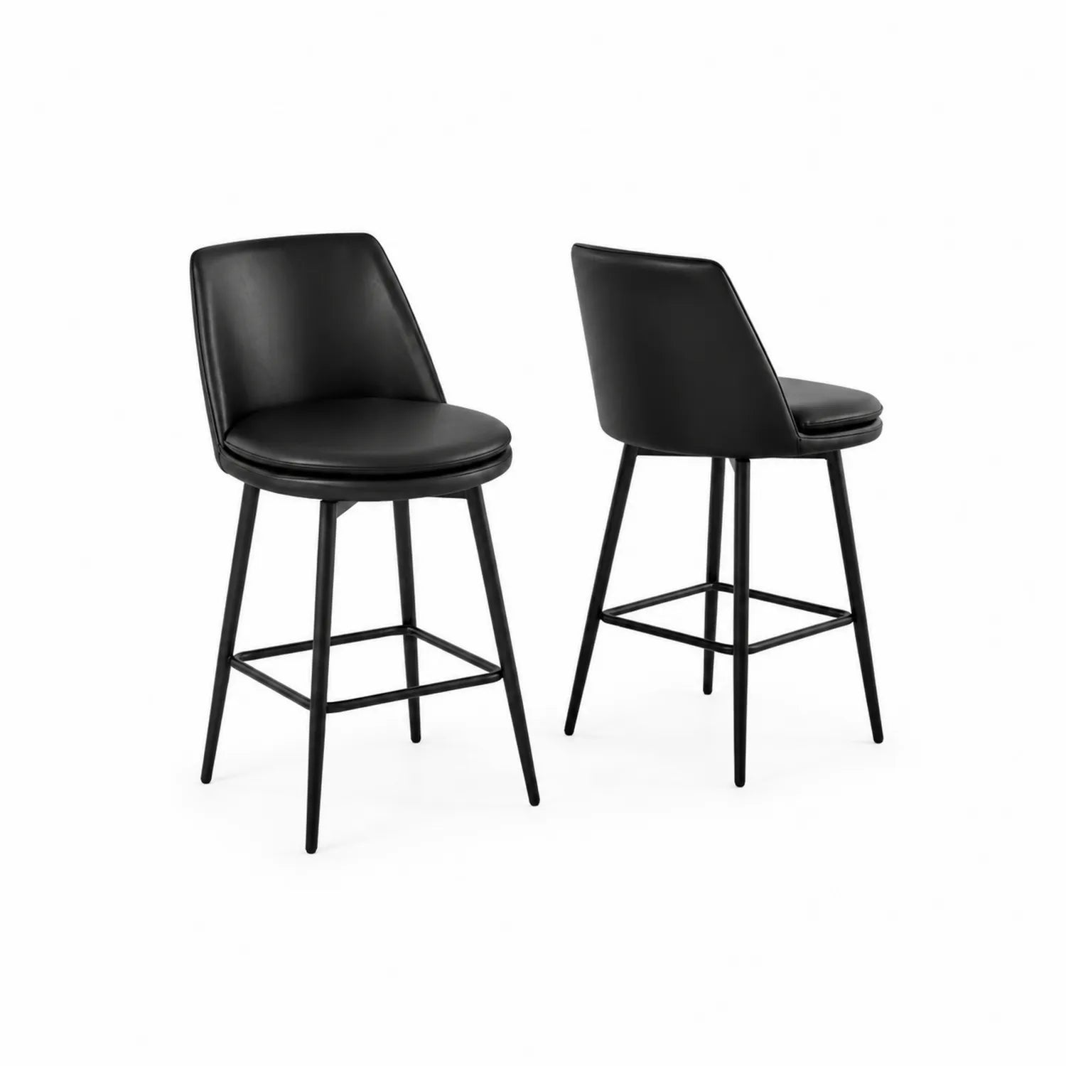 Tabourets de Bar Pivotants en Métal et Simili Cuir Noir