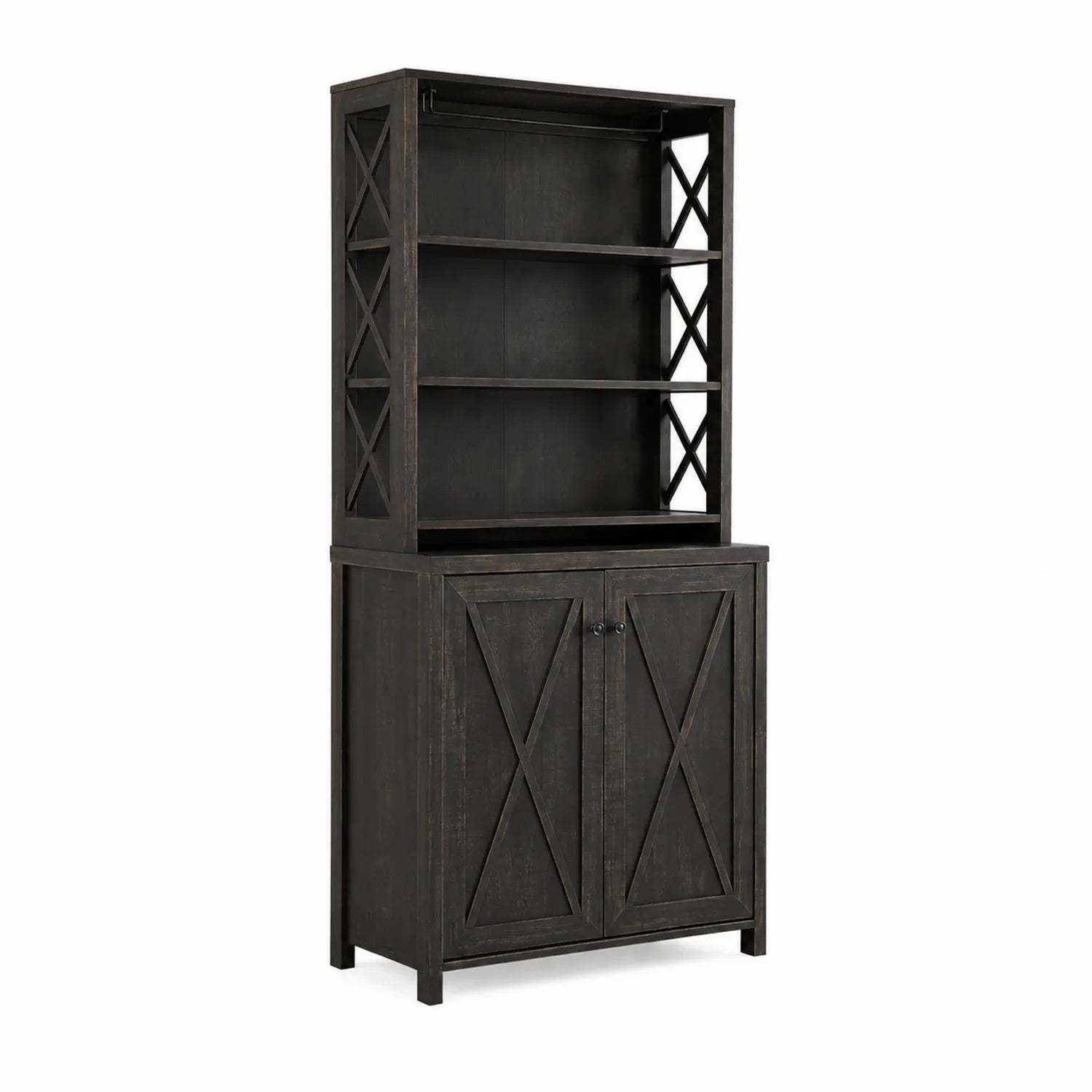 Buffet en bois avec étagères noires