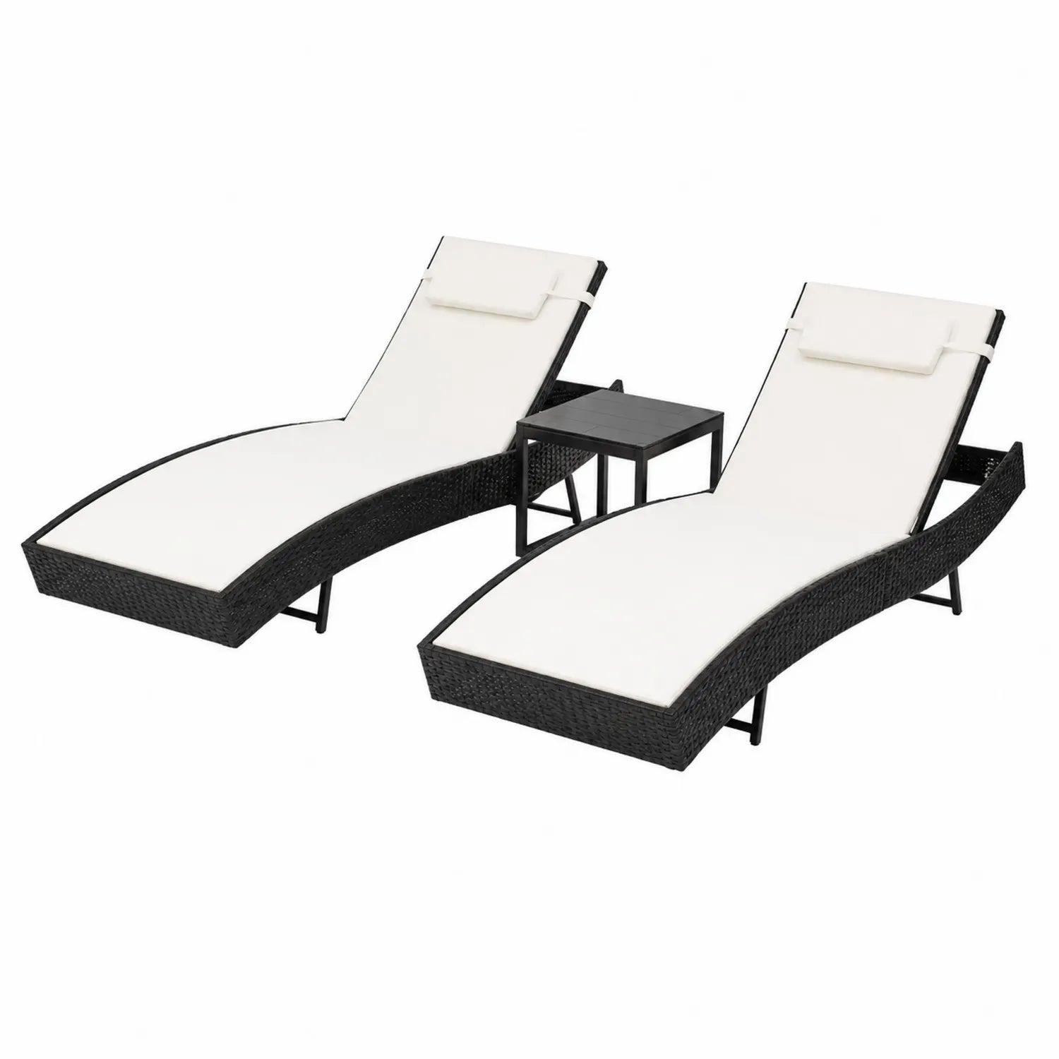 Ensemble de Chaises Longues en Résine Tressée avec Coussins Blancs