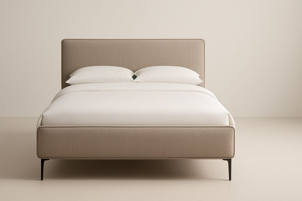 Upholstered Platform Bed Beige Fabric Steel Legs