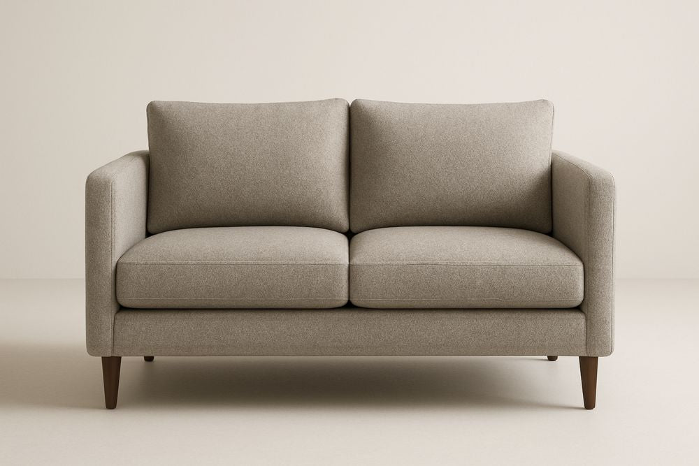 Beige Polyester Loveseat Sofa with Solid Wood Legs