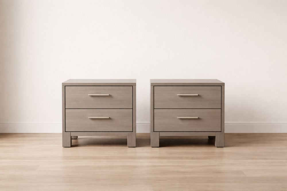 Set of 2 Wooden Nightstands with 2 Drawers Grey