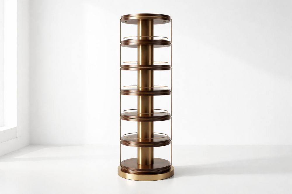 Rotating 7-Tier Metal and Tempered Glass Display Shelf Gold